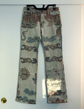 Rare VTG Just Cavalli Chinese Art Print Straight Leg Light Wash Jeans 26 picture