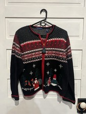 Vintage Christmas Zip-Up Cardigan - Karen Scott XL Festive Sweater picture
