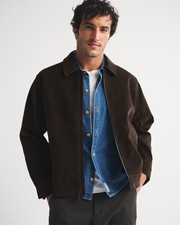 Sale Abercrombie & Fitch Men's Easy Vegan Suede Zip Trucker Jacket Brown picture