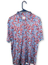 TailorByrd Mens Golf Polo Shirt L Blue Red Mosaic Print Short Sleeve Performance picture