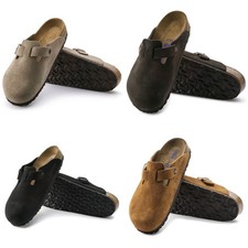 Birkenstock Boston Suede Soft Footbed Unisex Shoes –Taupe Mocha Mink Black Clogs picture
