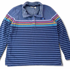 L.L.Bean Women’s Blue Striped Collared Long Sleeve Zip Pullover Cotton Knit L picture