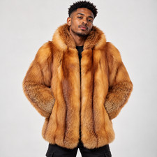Genuine Fox Fur Hooded Parka Coat Handmade Luxury Winter Outerwear picture