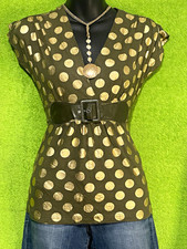 Vintage Y2K Fairy Core Anxiety Women’s Green/Gold Polka Dot V-Neck Blouse S picture