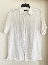 Theory Men White Linen Short Sleeve Shirt Size Medium picture