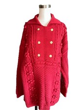 Vintage Gaeltarra Ireland Red Cotton Cable Knit Sweater Medium Irish Chunky  picture