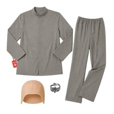 Mens Evil Doctor Costume Powers 60s Movie Villain Gray Suit +Bald Cap Halloween picture