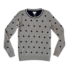 New NWT J.CREW Teddie Tight Knit Sweater Polka Dot Gray Navy Womens XS Cotton picture