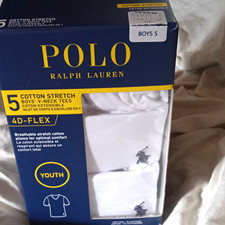 Polo Ralph Lauren Boys S 5-Pack Cotton Stretch V-Neck Undershirts White picture