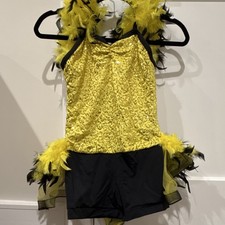 Weissman Dance Costume Yellow And Black Feathers, Sequins , Tutu With Headpiece  picture