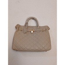 Studio Badgley Mischka Cream Quilted Satchel Gold Lock Purse New With Tags picture