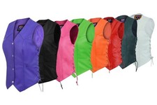 Womens Biker Classic Genuine Cowhide Leather Motorcycle Vest Side Lace picture