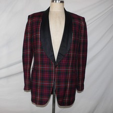 Vtg 70s Mens Plaid Tartan Tuxedo Jacket Bespoke Party Christmas Dinner Red Green picture