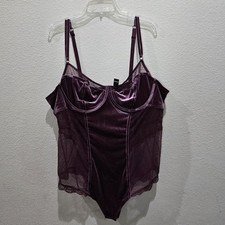 Torrid Velour Lace Trim Bodysuit Lingerie Burgundy Sheer Lace Panel 4X Plus-size picture