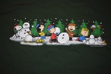 NWT VTG 1990s Peanuts Snoopy Charlie Brown Winter Xmas Snowman T Shirt Green XL picture