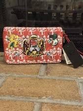 NWT Ed Hardy Double Zip Around Wristlet - Skulls & Screaming Tiger - Red picture