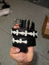 Chrome Hearts Belt Black Leather White Crosses Silver Latch Unisex Size 28-34 picture