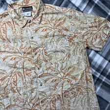 Columbia Sportswear Men’s L Hawaiian Orange Button Up Floral Shirt Palm Orange picture