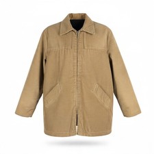 Vtg 70s Corduroy Faux Sherpa Lined Jacket Mens 44 XL Tan Car Coat Emar Zip Ranch picture