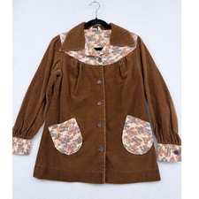 Vintage 70s JCPenney Brown Corduroy Floral Western Print Jacket Union Made USA picture