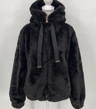 Philosophy Republic Faux Fur Bomber Jacket Womens Medium Black Hooded Warm Cozy picture