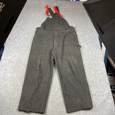 Vintage Woolrich Plaid Wool Hunting Overalls Bibs Mens Large Gray Red USA Made picture