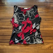 Vintage Topaz Mesh Floral Sleeveless Top Red Black Grunge 90s Y2K Made in USA M picture