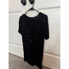 The Edit by Seventeen Black Lace Up Grommet Oversized T-Shirt Women Small picture