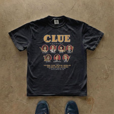 Suspects & Weapons Graphic T-Shirt, Clue 1985 Vintage Board Game Retro Tee picture