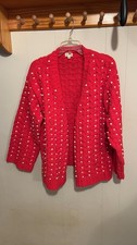 POL Red Knit Cardigan with Pearl Accents picture