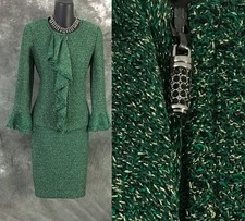 BEAUTIFUL st john evening knit green Black gold shimmer skirt suit size 2 4 picture