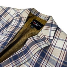 Banana Republic Mad Men Men’s 100% Cotton 2-Button Blazer Navy/Beige Plaid • 38R picture