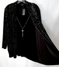Notations Top L Black Sparkle Velveteen Stretch Knit 2-Fer Shirt & Necklace NWT picture