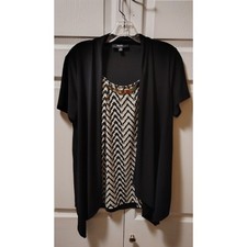 NAIF Black Cardigan Layered Blouse Chevron Chevron Print Gold Hardware Medium picture
