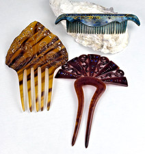 Lot of 3 Vintage Mid-Century/Antique Celluloid Hair Combs picture