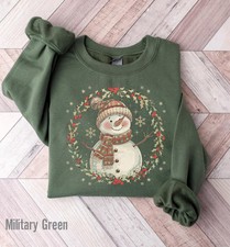 Cute Christmas Snowman Sweatshirt Holiday Winter Apparel Cozy Gift picture