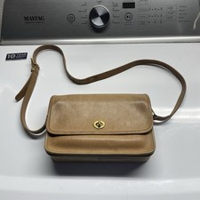 Vintage Coach Compartment Bag 9850 Tan Leather NYC Made in USA Turnlock Bag picture