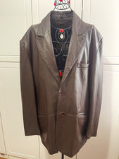 Robert Phillipe Men's Brown Leather Overcoat Button Front Lined 3XL Big & Tall picture