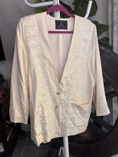 VTG The Limited Silk Blazer Cream Embroidered Floral Blazer Oversized Boho M picture