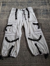 Vtg Y2k Tripp NYC White/Black  Cargo Pants Gothic Punk Grommet Strap Wide Sz XL picture