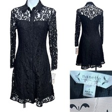 Nanette Lepore dress 6 Black Floral Lace Long Slv fall office business church picture