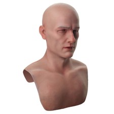 Dokier Silicone Male Hood Headgear Masquerade Lifelike Full Head Party Props  picture