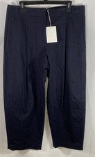 COS Women's Navy Blue Pleated Front 100% Cotton Cropped Pants Sz 12 NWT picture