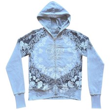 Women's Sinful by Affliction Hooded Tattoo Jacket Grey Y2K Wings Hoodie S-M picture