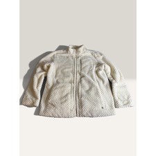 Anne Klein Cream Ivory Textured Fleece Full Zip Jacket Women Medium Gold Trim picture