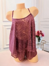 Adore Me Pajama Lace Cami & Shorts Set Burgundy Medium picture
