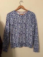 NWT Boden Blue White Floral Cotton Blend Crewneck Cardigan Button Medium M Top picture