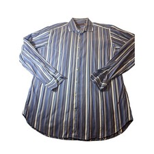 Etro Milano Mens Blue White Striped Long Sleeve Button Down Shirt Size 44 Italy picture