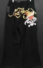 NWT Ed Hardy Love Kills Slowly Black Flared Sweatpants Wide Leg Women's Size 1X picture