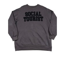 Social Tourist Crewneck Sweatshirt Womens XS Gray Graphic Pullover Casual picture